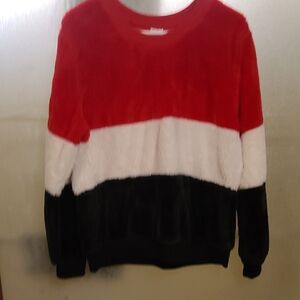 No Boundaries Women's Colorblock Sweater - Red, White, Black